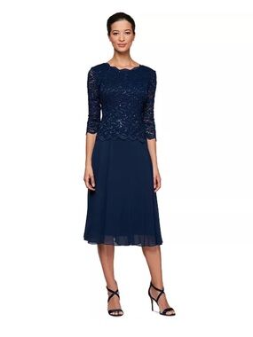Macy's Sequined Lace Contrast Midi Dress